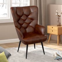 Hawthyhome - Fauteuil de salon,Fauteuil scandinave en Tissu Moelleux ,Fauteuil relax avec Accoudoir & Dossier,Chaise Coiffeuse Confortable,Marron