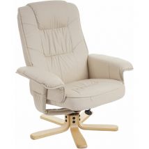 Fauteuil de télé M56, fauteuil de relaxation sans tabouret, similicuir, crème