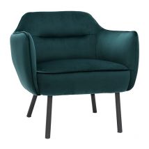 Miliboo - Fauteuil design en tissu velours bleu pétrole et métal noir laurens