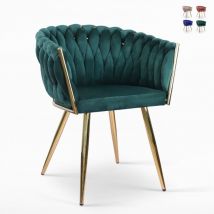 Fauteuil design en velours chaise accoudoirs pieds dorés Versailles - Vert foncé