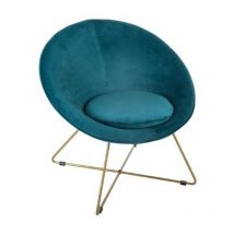 Atmosphera Créateur D'intérieur - Fauteuil Design en Velours 'Gold Evan' 76cm Bleu