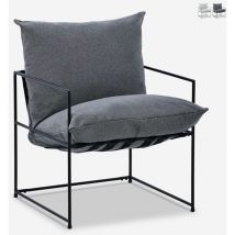 Fauteuil design moderne en tissu style minimaliste métal noir Alaska - Gris foncé