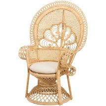 Fauteuil en rotin naturel et coussin blanc - eloa