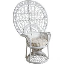 Aubry Gaspard - Fauteuil Emmanuelle en rotin laqué blanc avec coussin