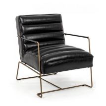Iperbriko - Fauteuil en acier laqué et revêtement en similicuir noir 62,5x74x80-45-56h cm