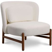 Privatefloor - Fauteuil en bois et en Bouclette Fausse Fourrure Tapissée - Boucles Blanches - Brina Blanc