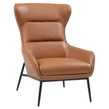 Fauteuil en cuir de buffle camel DINNIA