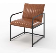 Rendez-vous Déco - Fauteuil en cuir marron et métal noir - armand
