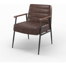 Fauteuil en cuir marron et métal noir - HUGUES