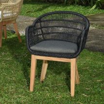 Gecko Outdoor - Fauteuil en résine tressée noire Lounge avec coussin