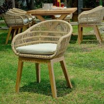 Fauteuil en résine tressée naturel Lounge avec coussin