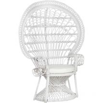Fauteuil Style Bohème avec Coussin Assorti en Rotin Blanc Emmanuelle