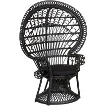 Fauteuil Style Bohème avec Coussin Assorti en Rotin Noir Emmanuelle