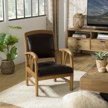 Macabane - eris - Fauteuil teck et cuir marron