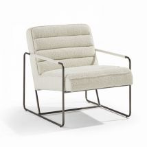 Oviala - Fauteuil en tissu bouclette ivoire