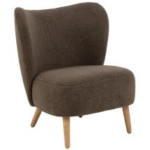 Hellin - Fauteuil en tissu bouclette marron et pieds en bois - eros