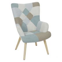 The Home Deco Factory - Fauteuil Helsinki Patchwork Bleu Home Deco Factory