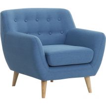 Beliani - Fauteuil En Tissu Bleu de Style Rétro Capitonnage Décoratif Patins aux Pieds Motala