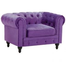 Fauteuil en Velours Violet Dossier à Points Diamant Style Classique Chesterfield