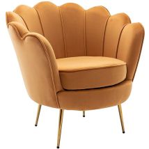 Fauteuil coquillage en velours jaune moutarde dandelion de Pascal Morabito