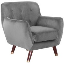 Beliani - Fauteuil Forme Scandinave Tapissé en Velours Gris Foncé avec Dossier Capitonné et Pieds Dorées pour Salon Glamour et Vintage