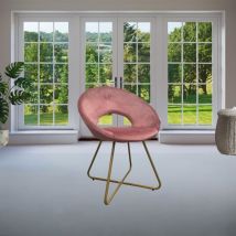 Toscohome - Fauteuil en velours rose avec pieds en métal doré - Ether