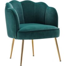 Fauteuil ergonomique en velours pour salon, chaise très rembourré avec pieds dorés, vert
