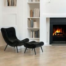 Pier Import - Fauteuil et pouf assortis tissu noir malmoe