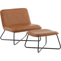 Fauteuil et repose pieds en acier et polyuréthane marron X