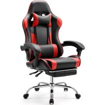 Sweetcrispy - Fauteuil Gamer - Chaise gaming Ergonomique Inclianble - Avec Repose-pieds Télescopique - Hauteur Réglable - Appui-tête, Support