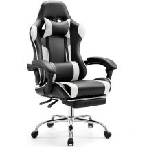 Sweetcrispy - Fauteuil Gamer - Chaise gaming Ergonomique Inclianble - Avec Repose-pieds Télescopique - Hauteur Réglable - Appui-tête, Support