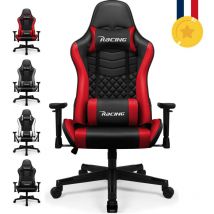 Authmic - Chaise Gaming,fauteuil Gaming Ergonomique avec inclinable 90° à 170°,hauteur et coussins réglables-Rouge