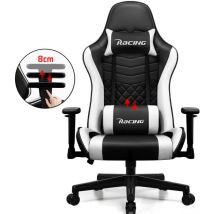 Authmic - Chaise Gaming,fauteuil Gaming Ergonomique avec inclinable 90° à 170°,hauteur et coussins réglables-Blanc