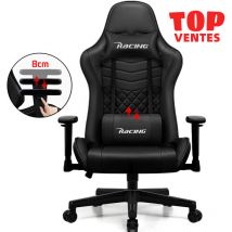 Authmic - Chaise Gaming,fauteuil Gaming Ergonomique avec inclinable 90° à 170°,hauteur et coussins réglables-Noir