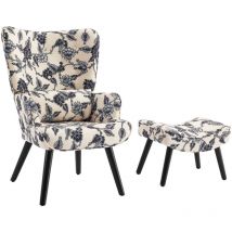 Homemiyn - Fauteuil avec Coussin et Tabouret- Canapé Simple de Salon en Motif floral beige