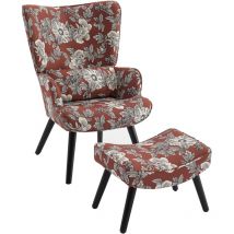 Homemiyn - Fauteuil avec Coussin et Tabouret - Chaise d'Angle Rouge Rustique pour le Salon