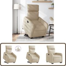 Fauteuil inclinable Crème Tissu - Fauteuil Inclinable - Fauteuil Relax - Fauteuil Électrique - Fauteuil Senior - Fauteuil Confortable