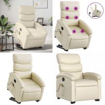 Vidaxl - Fauteuil inclinable de massage Crème Similicuir - Fauteuil Inclinable - Fauteuil Massant - Fauteuil Relax - Fauteuil Ergonomique - Fauteuil