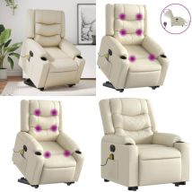 Fauteuil inclinable de massage électrique crème similicuir - Fauteuil Relax - Fauteuil Massant - Fauteuil Inclinable Électrique - Fauteuil