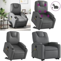 Fauteuil inclinable de massage électrique gris similicuir - Fauteuil Inclinable - Fauteuil Massant - Relaxe - Comfort - Massage Électrique - Home &