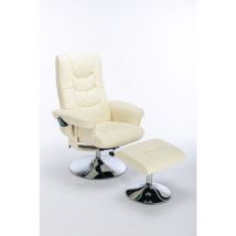 Okwish - Fauteuil inclinable de massage rembourré en pu avec repose-pieds ottoman avec masseur à 5 points pour salon et chambre à coucher, beige