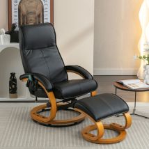 Redom - Fauteuil inclinable de massage rembourré en pu avec repose-pieds ottoman, masseur à 5 points, base en bois courbé pour salon et chambre à