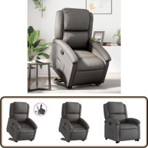 Fauteuil inclinable gris cuir véritable - Fauteuil Inclinable - Fauteuil Relax - Fauteuil Électrique - Fauteuil Cuir - Fauteuil Senior