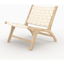 Fauteuil en teck et cuir tressé blanc - KUNA