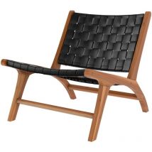 Fauteuil en teck et cuir tréssé noir - KUNA