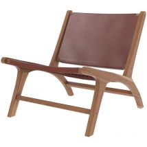 Rendez-vous Déco - Fauteuil en teck et cuir lisse marron - kuna