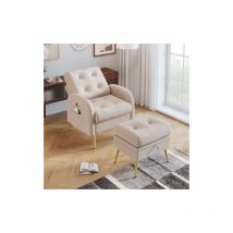 Ineasicer - Fauteuil lounge avec repose-pieds, dossier réglable en 3 positions, inclinable, chaise avec rangement latéral