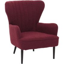 Lounge-Sessel HHG 067, Cocktail-/Ohrensessel Polsterstuhl Retro Vintage Stoff Bouclé (600g/m²) Öko-Tex, bordeaux