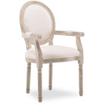 Fauteuil médaillon Louis XVI tissu Beige