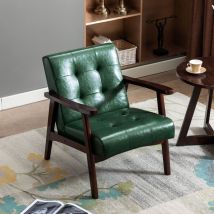 Homemiyn - Fauteuil Médiéval Chaise Vintage en Similicuir Tufté avec Accoudoirs en Bois, Style Vintage, Tapissé en Bois Dur, Vert Foncé